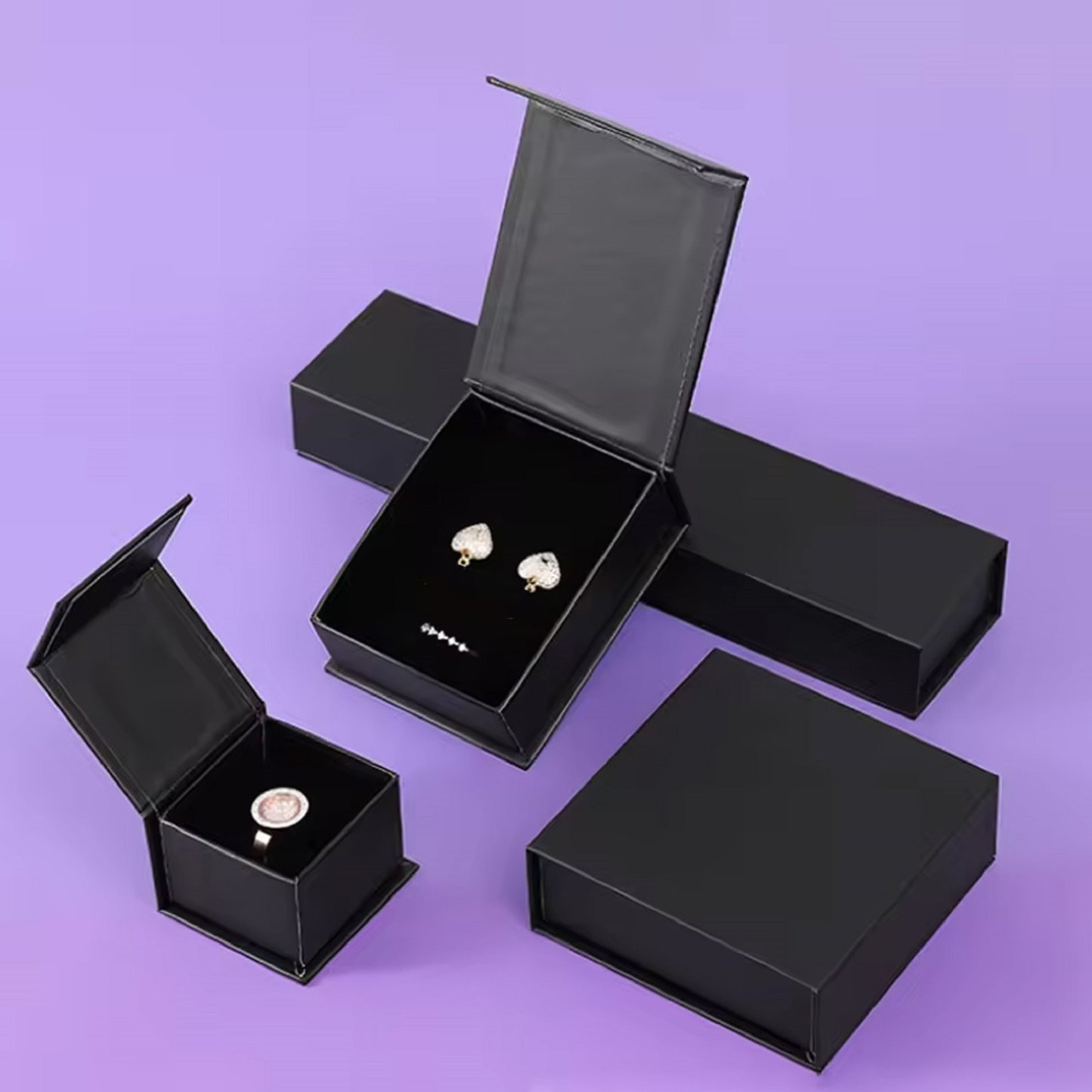 Custom Logo Magnetic Flip Jewelry Box For Rings Earring Necklace Cardboard Paper Jewelry Gift Boxes