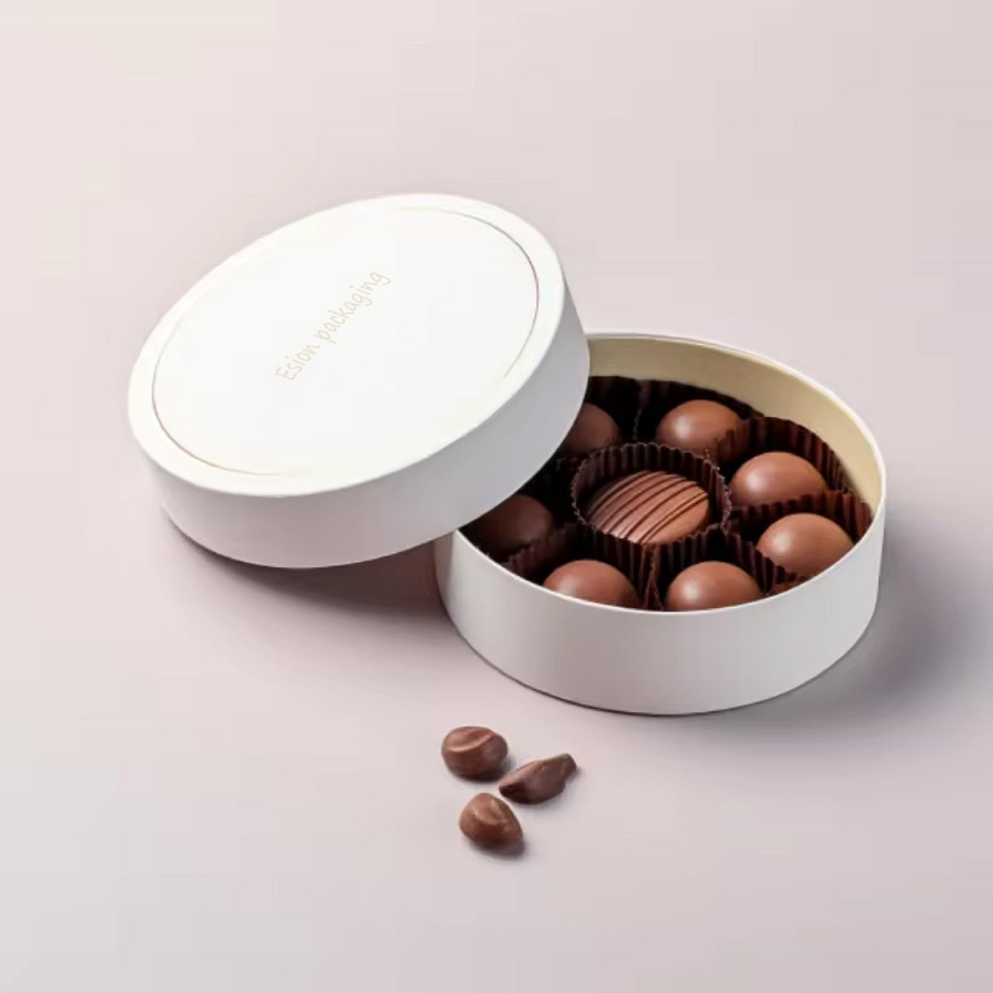 White Lids And Base Paper Packaging Round Rigid Boxes With Hot Print For Chocolates