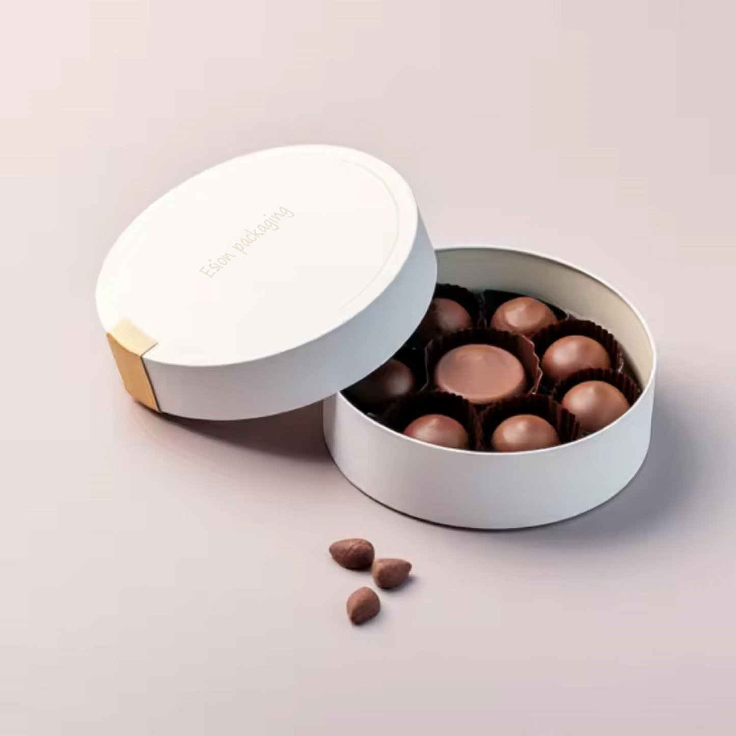 White Lids And Base Paper Packaging Round Rigid Boxes With Hot Print For Chocolates
