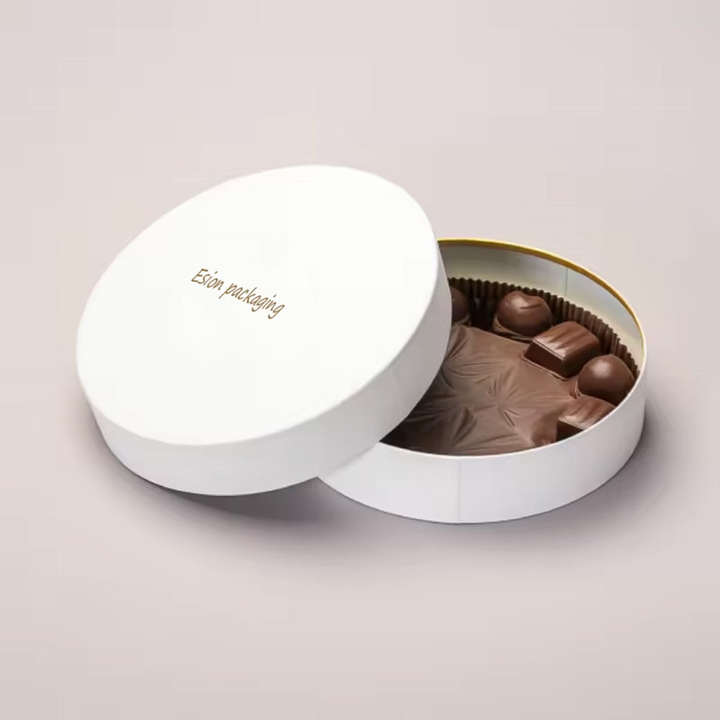 White Lids And Base Paper Packaging Round Rigid Boxes With Hot Print For Chocolates