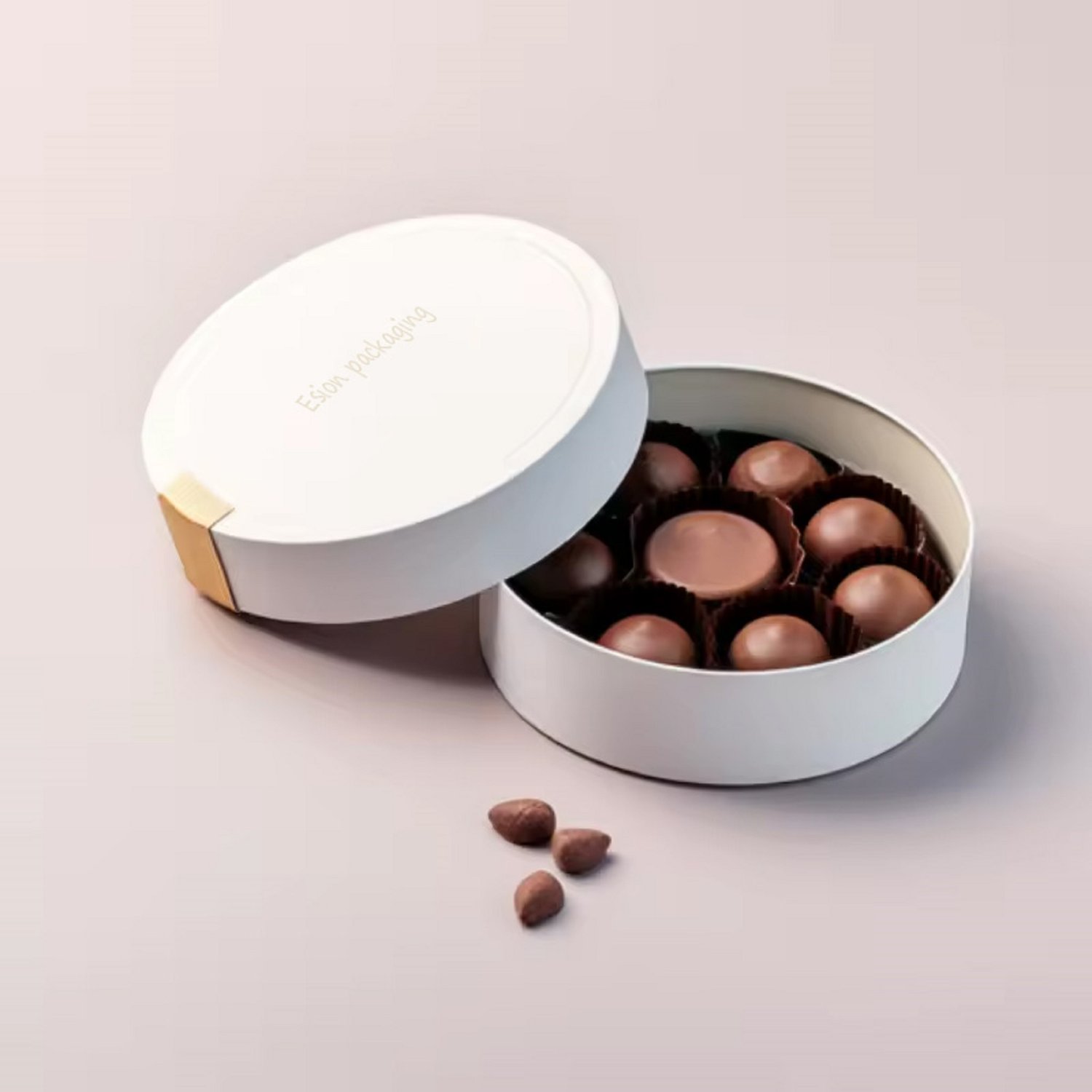White Lids And Base Paper Packaging Round Rigid Boxes With Hot Print For Chocolates
