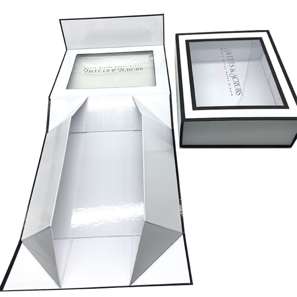 White Foldable magnetic rigid box custom pvc window packaging boxes for swimsuits