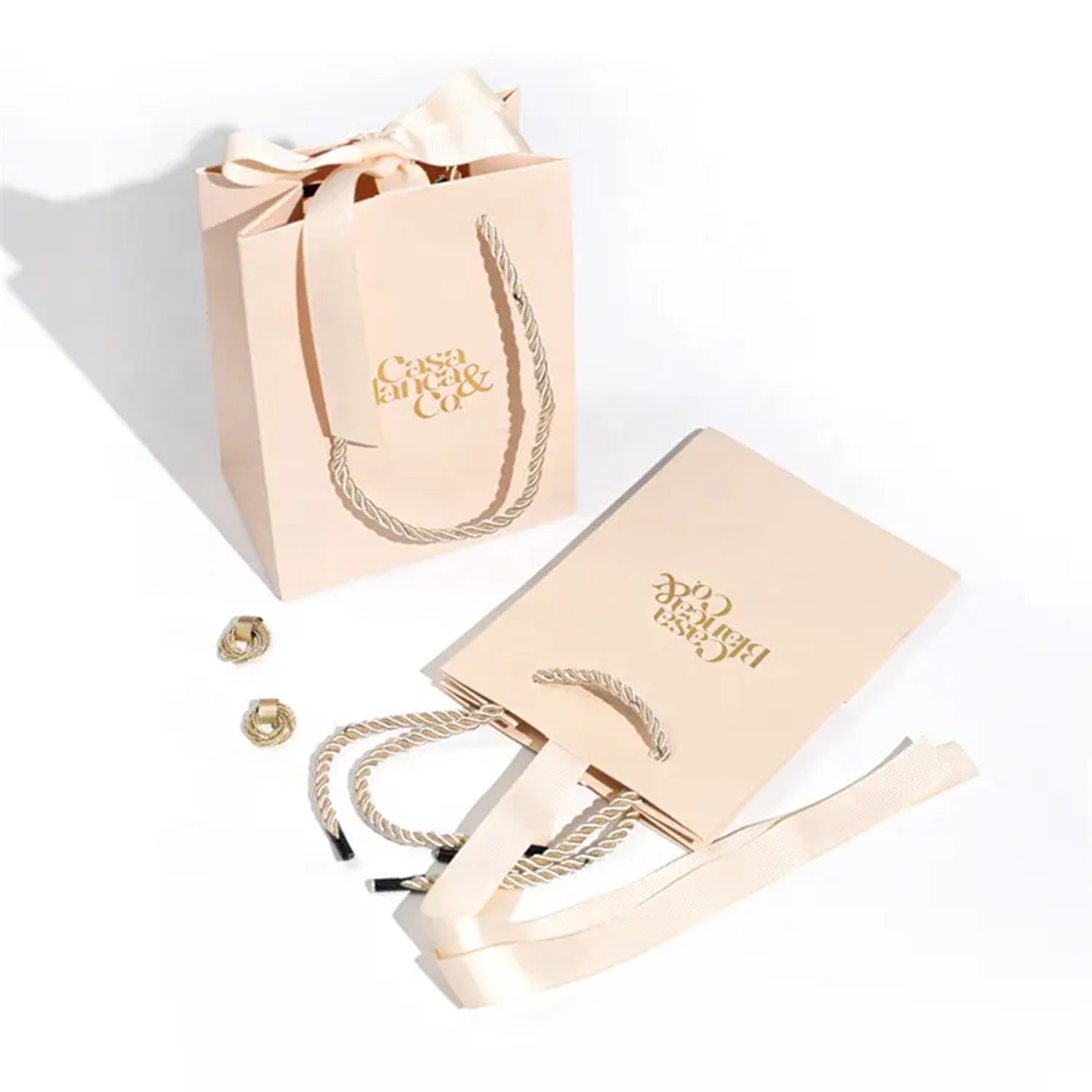 Custom Embossing Logo Rings Paper Bags With Coated Paper
