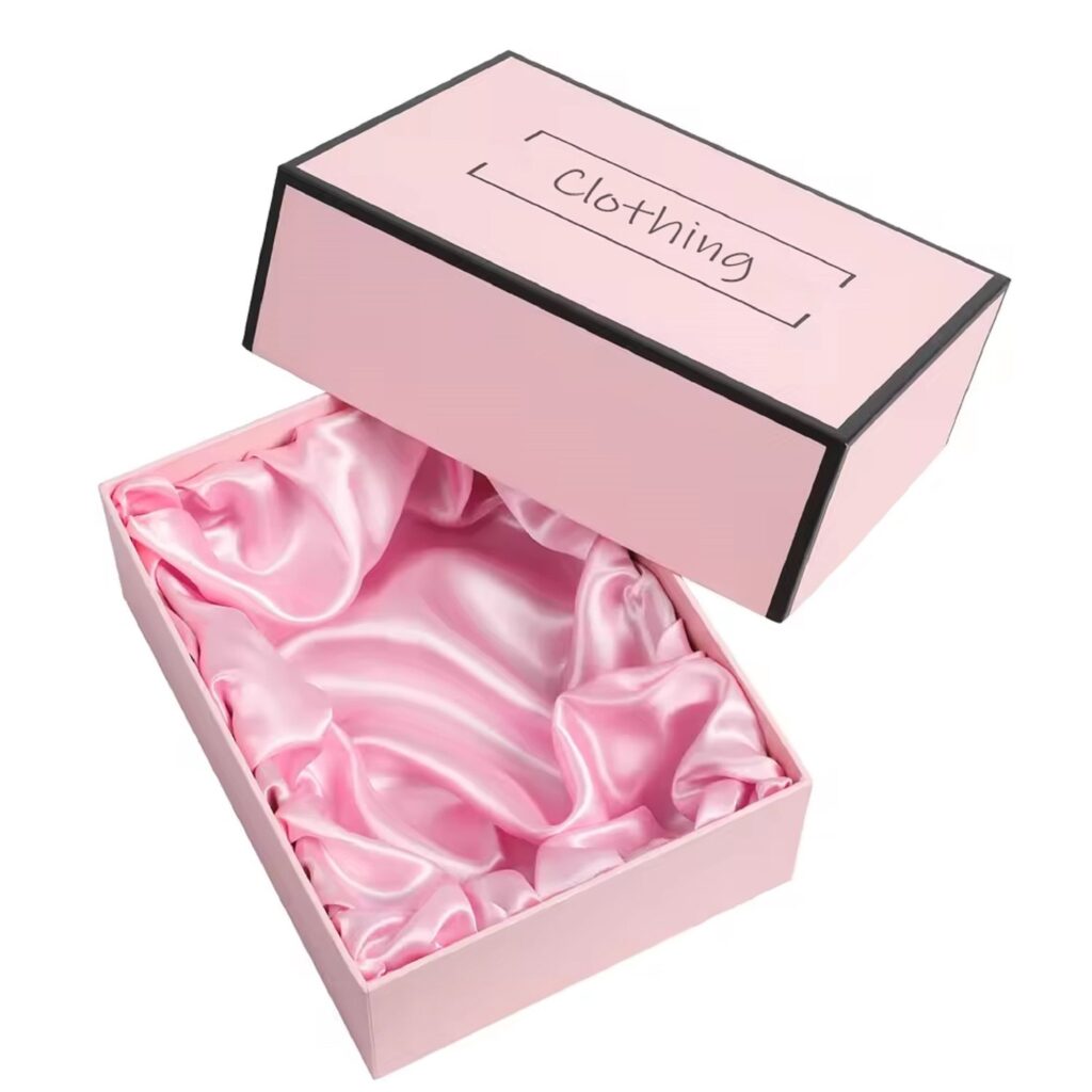 Custom Cardboard boxes with lids pink silken lining box packaging for dress belts