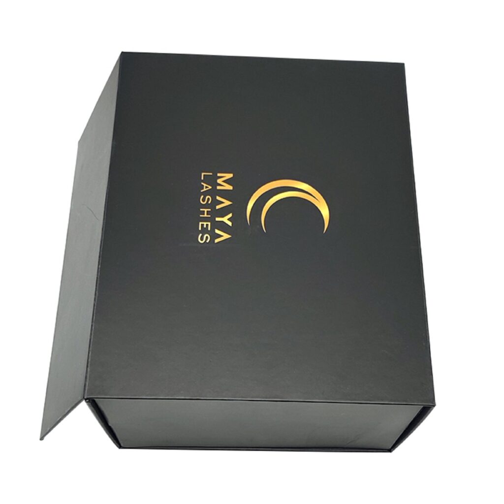 Black magnetic gift box custom logo stamp foldable cardboard boxes with lids