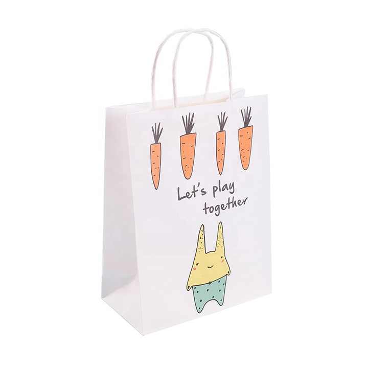 Custom Printed White Kraft Paper Shopping Bag Cute Cartoon Printing Children's Day Quick Party Gift Bag