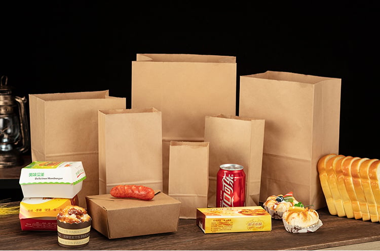 Customized logo Anti-oil Takeaway Kraft Paper Fast Food Packaging Paper Bag 100% Recycled Brown Paper Bag