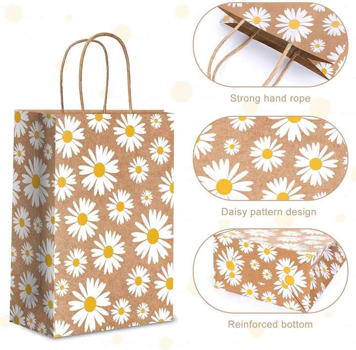 Custom logo Wedding Daisy Flower Birthday Shopping Brown Floral Happy Theme Gift Bag