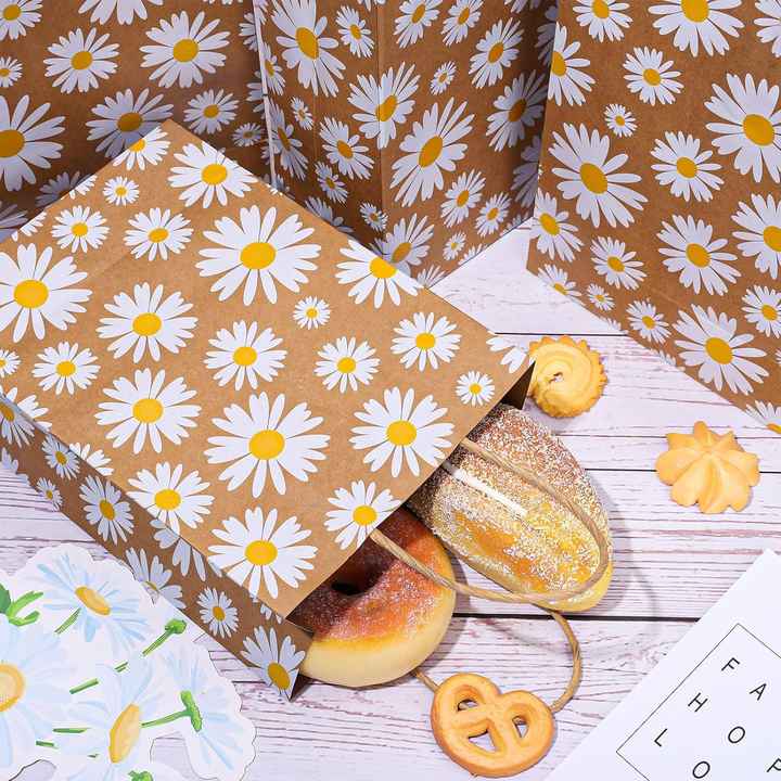 Custom logo Wedding Daisy Flower Birthday Shopping Brown Floral Happy Theme Gift Bag
