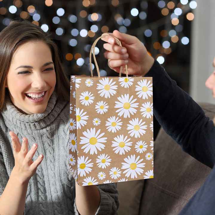 Custom logo Wedding Daisy Flower Birthday Shopping Brown Floral Happy Theme Gift Bag