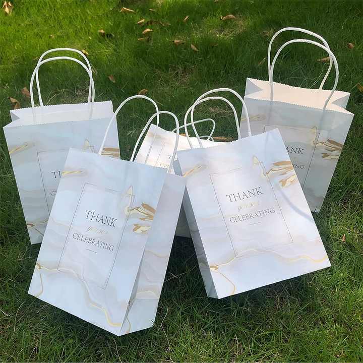 Custom Kraft Paper Shopping Bags Printed logo Durable Gift Bags with Paper Handles Marble Texture Luxury Wedding Gift Paper Bags