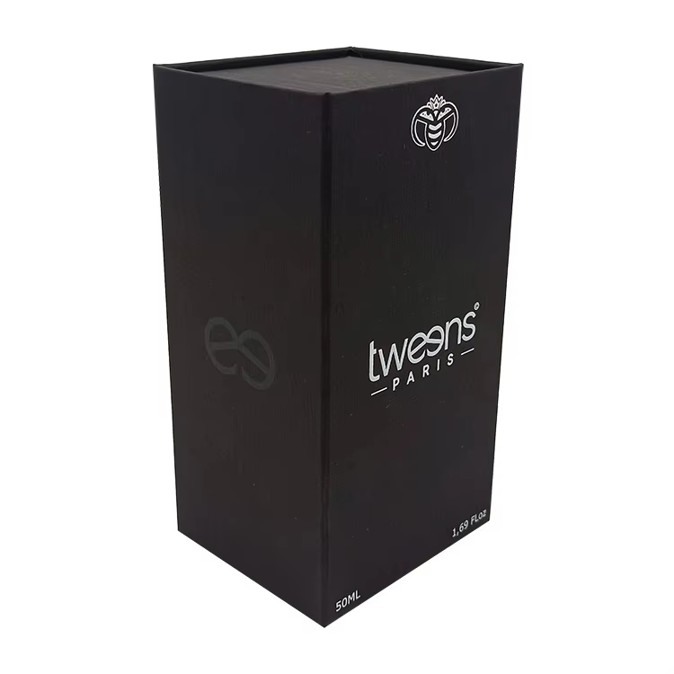 Hot stamped logo magnetic black gift box