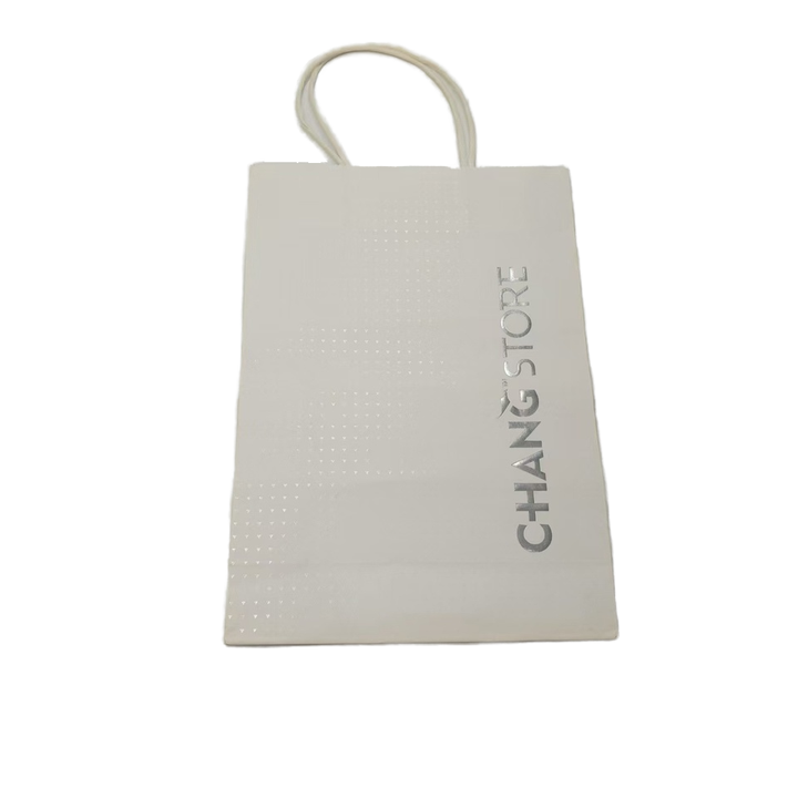 New Arrivals Fashionable White Kraft Paper Bag LOGO with Silver Foil Hot Stamping Paper Cord Paper Shopping Bags
