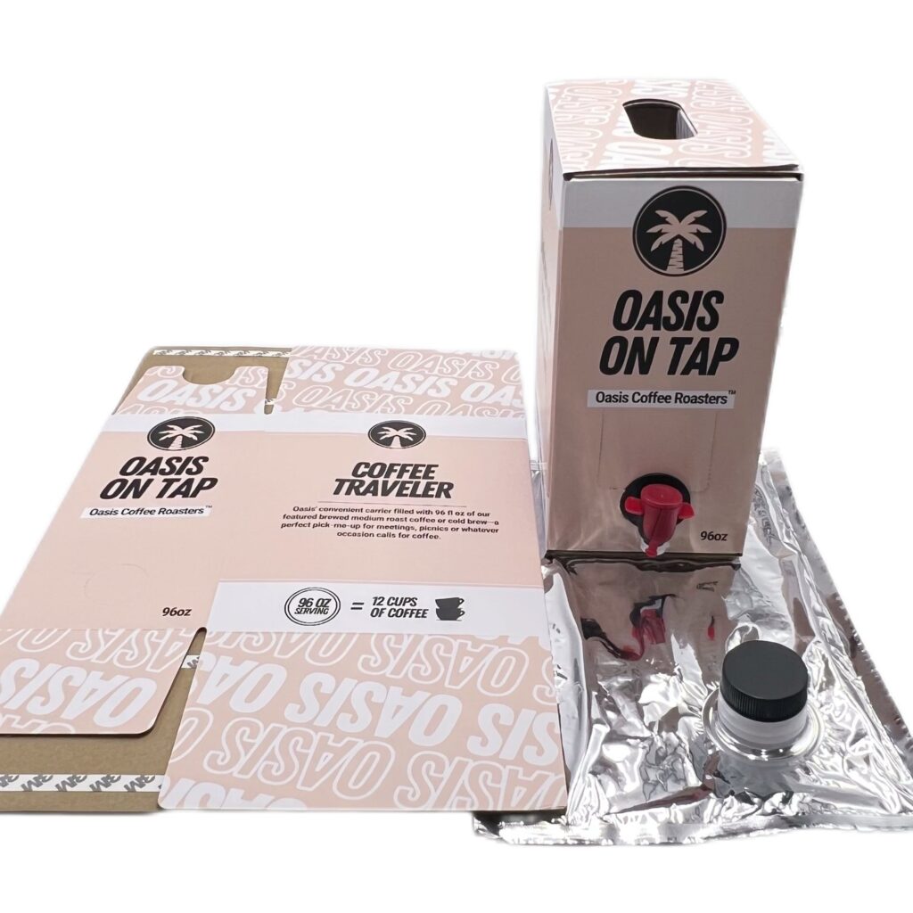 Custom Printed Logo 96/100/128 oz Corrugated Coffee 'To Go' Box Take Away Liquid Packing Bag with Valve Outlet Aluminum Pouch