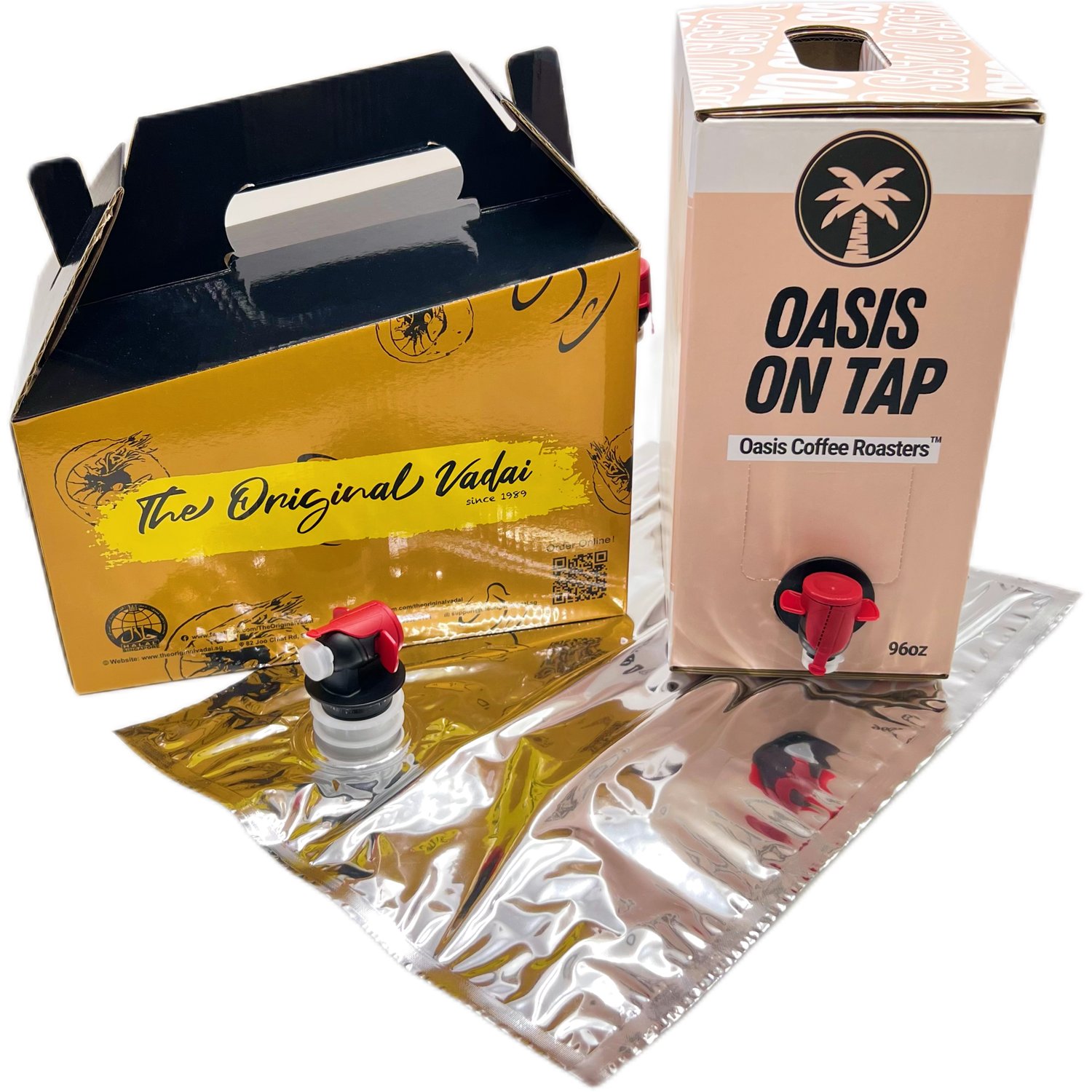 Custom Printed Logo 96/100/128 oz Corrugated Coffee 'To Go' Box Take Away Liquid Packing Bag with Valve Outlet Aluminum Pouch