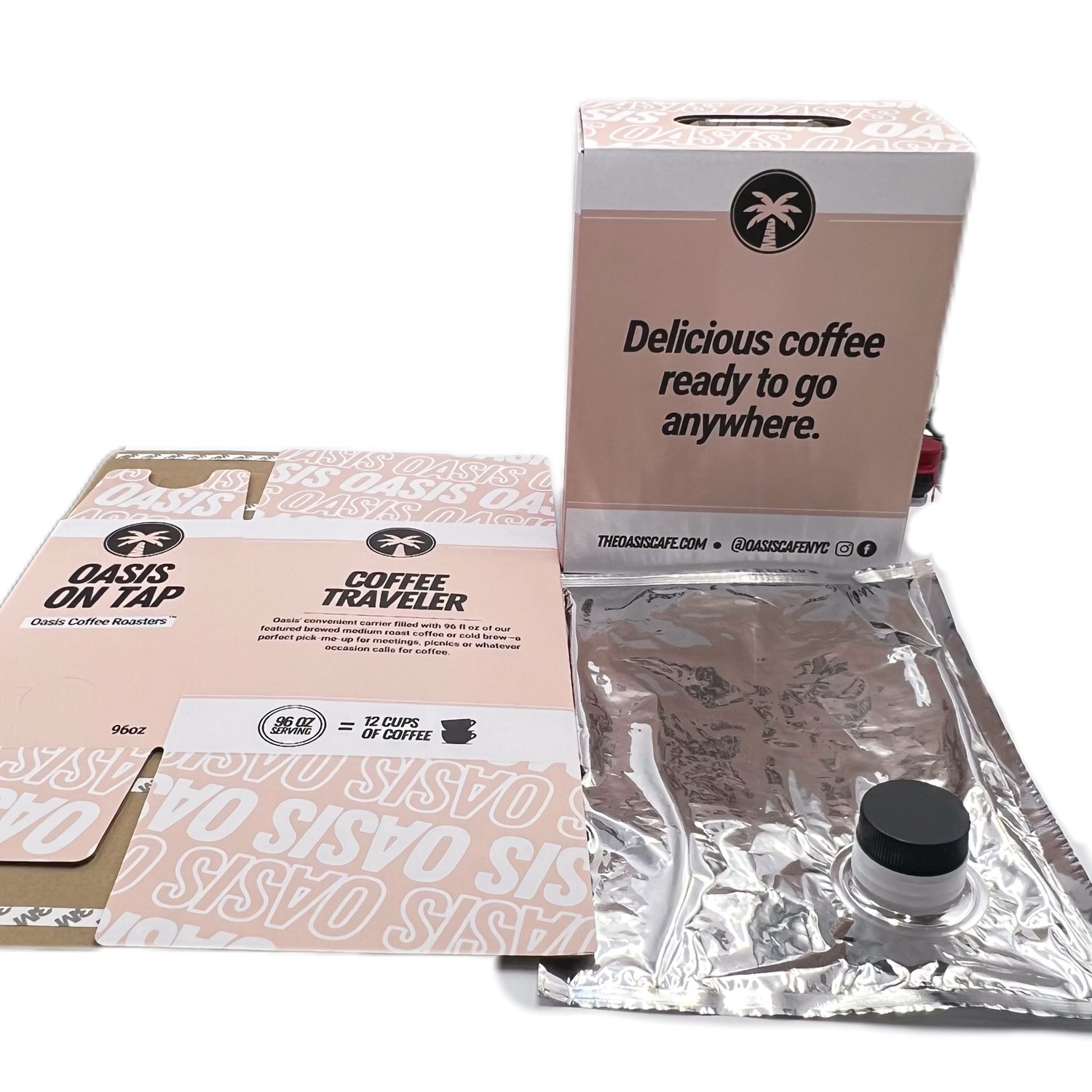 Custom Printed Logo 96/100/128 oz Corrugated Coffee 'To Go' Box Take Away Liquid Packing Bag with Valve Outlet Aluminum Pouch