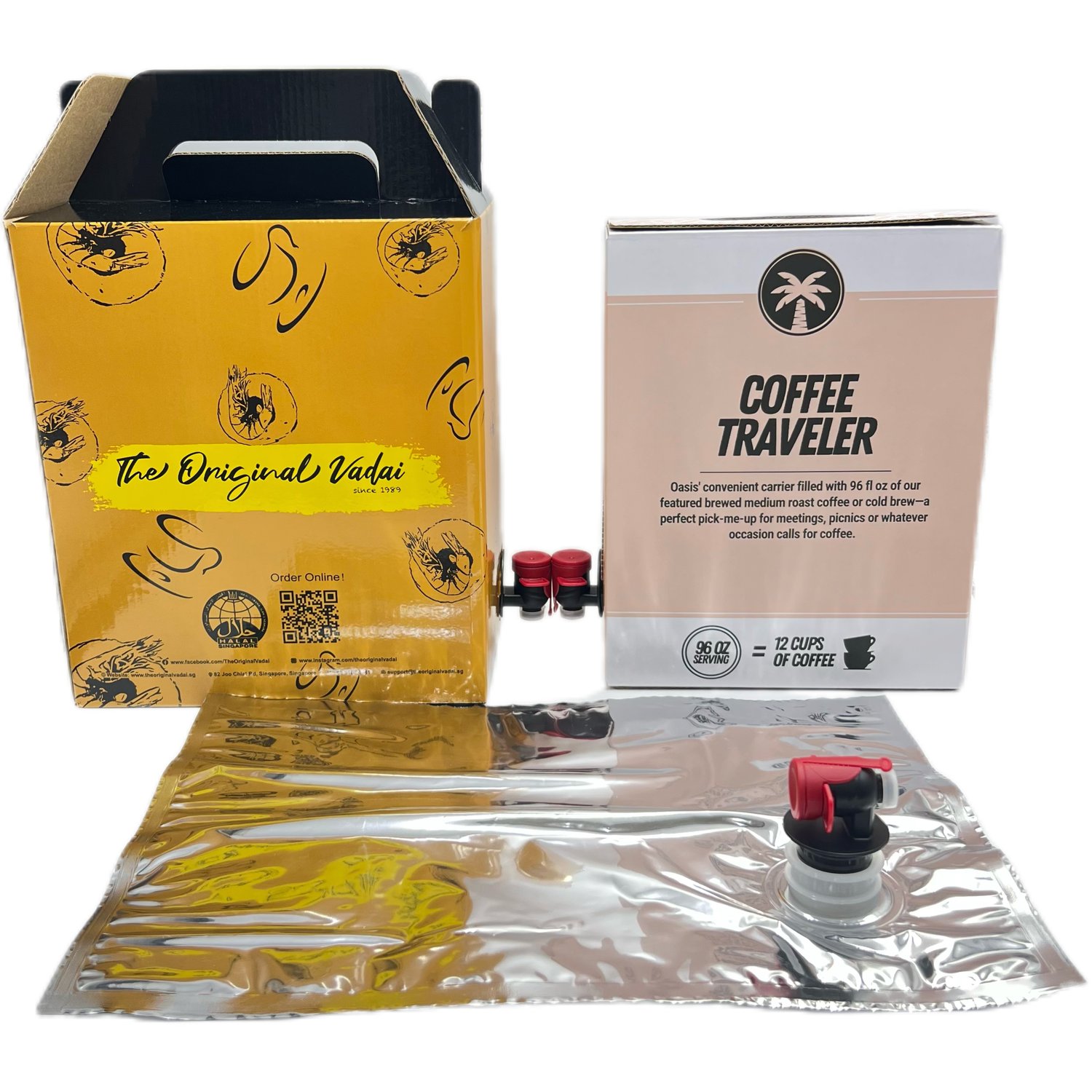 Custom Printed Logo 96/100/128 oz Corrugated Coffee 'To Go' Box Take Away Liquid Packing Bag with Valve Outlet Aluminum Pouch