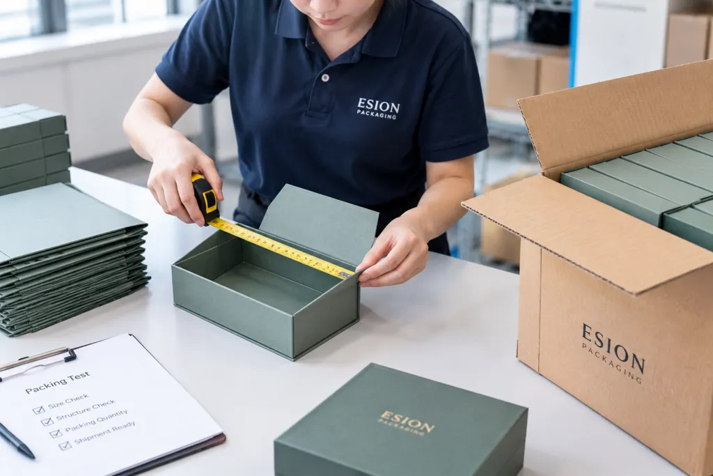 Collapsible gift box carton packing test