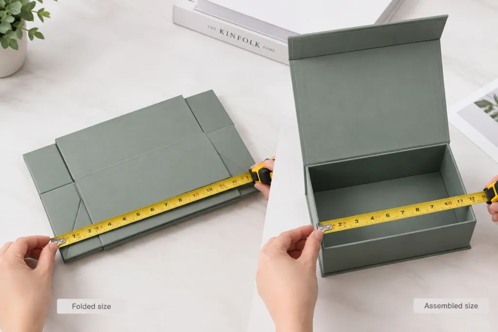 Collapsible gift box folded size measurement]