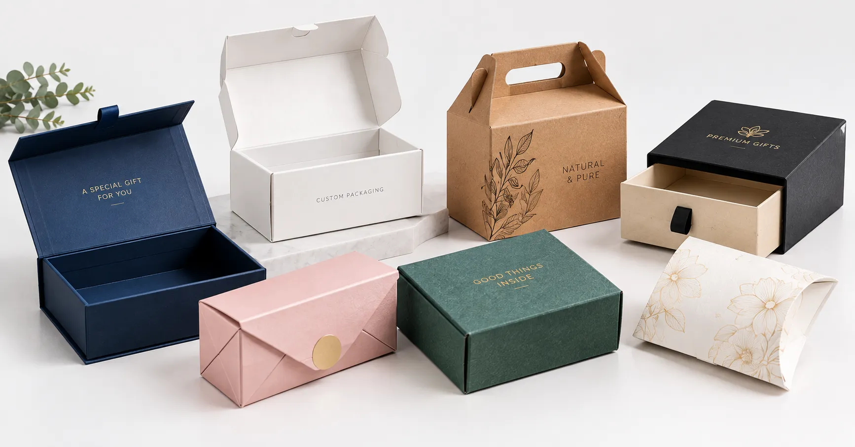 Custom folding gift boxes with different structures and finishes