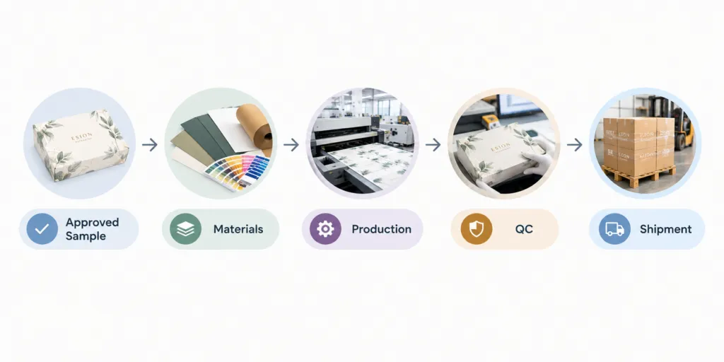 Custom packaging production timeline from approved sample to shipment