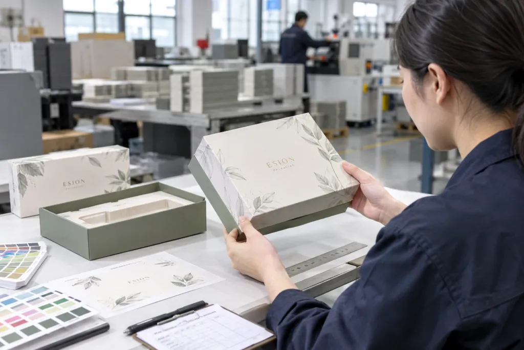 Custom packaging sample production in a packaging factory
