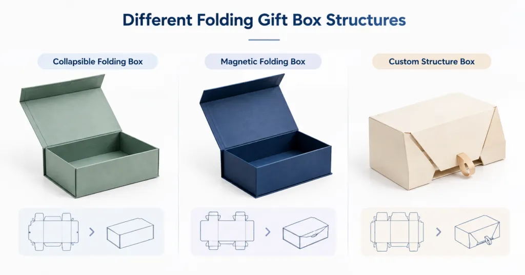 Different custom folding gift box structures for premium packaging