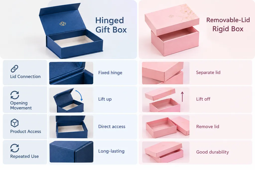 Hinged Gift Box vs. Removable-Lid Rigid Box