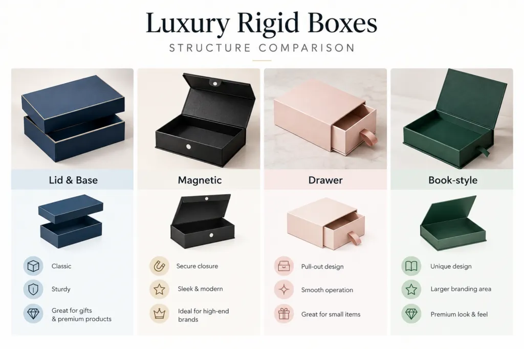 Luxury Rigid Boxes structure comparison