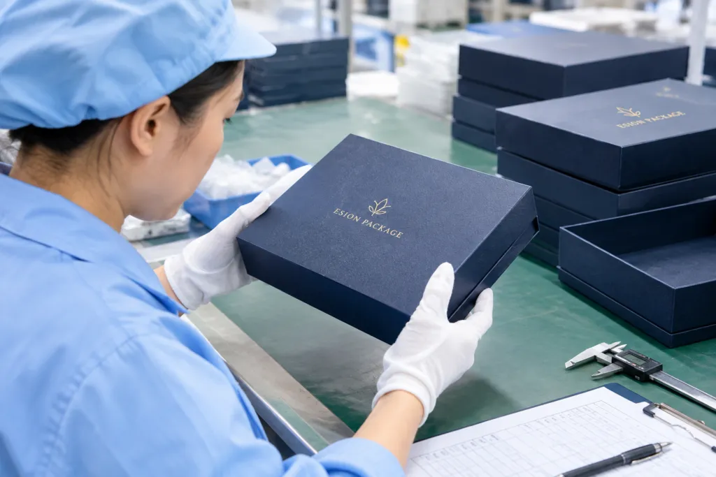 Magnetic gift box quality inspection and assembly check