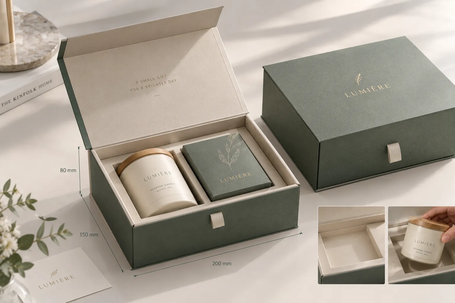 custom hinged gift box internal space and product