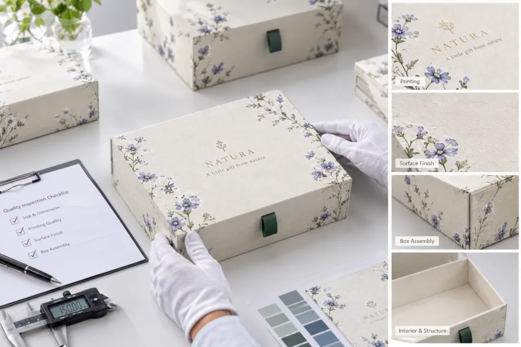 custom presentation box quality inspection before bulk production
