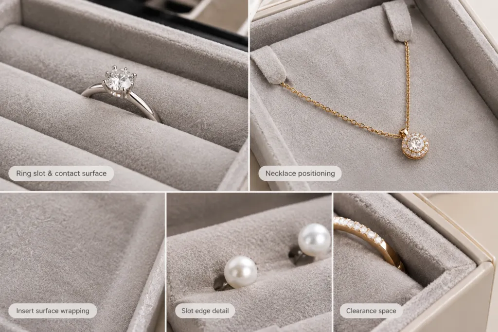 jewelry box insert contact surface and ring positioning detail