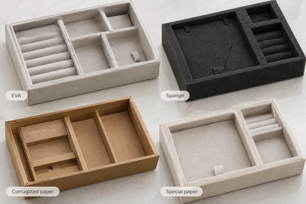 jewelry box insert materials including EVA sponge corrugated paper and special paper