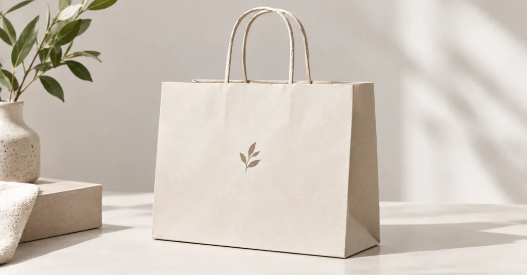 Recycled white kraft paper bag with twist handle