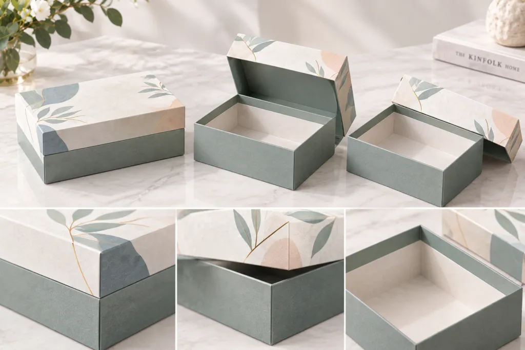 two-piece rigid setup box lid and base sample fit check
