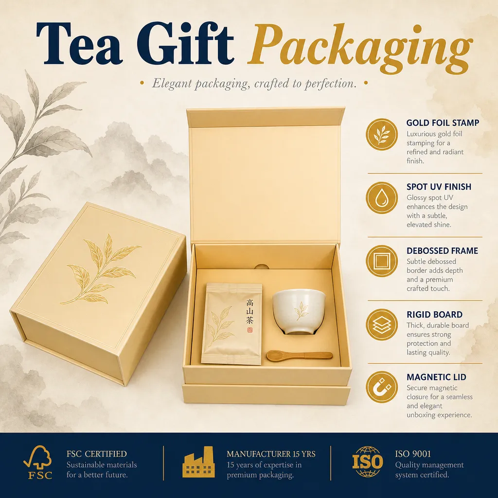 Wholesale Supplier Factory Custom Tea Logo Printing Embossed Recyclable Foldable Matte Cardboard Magnetic Gift Boxes