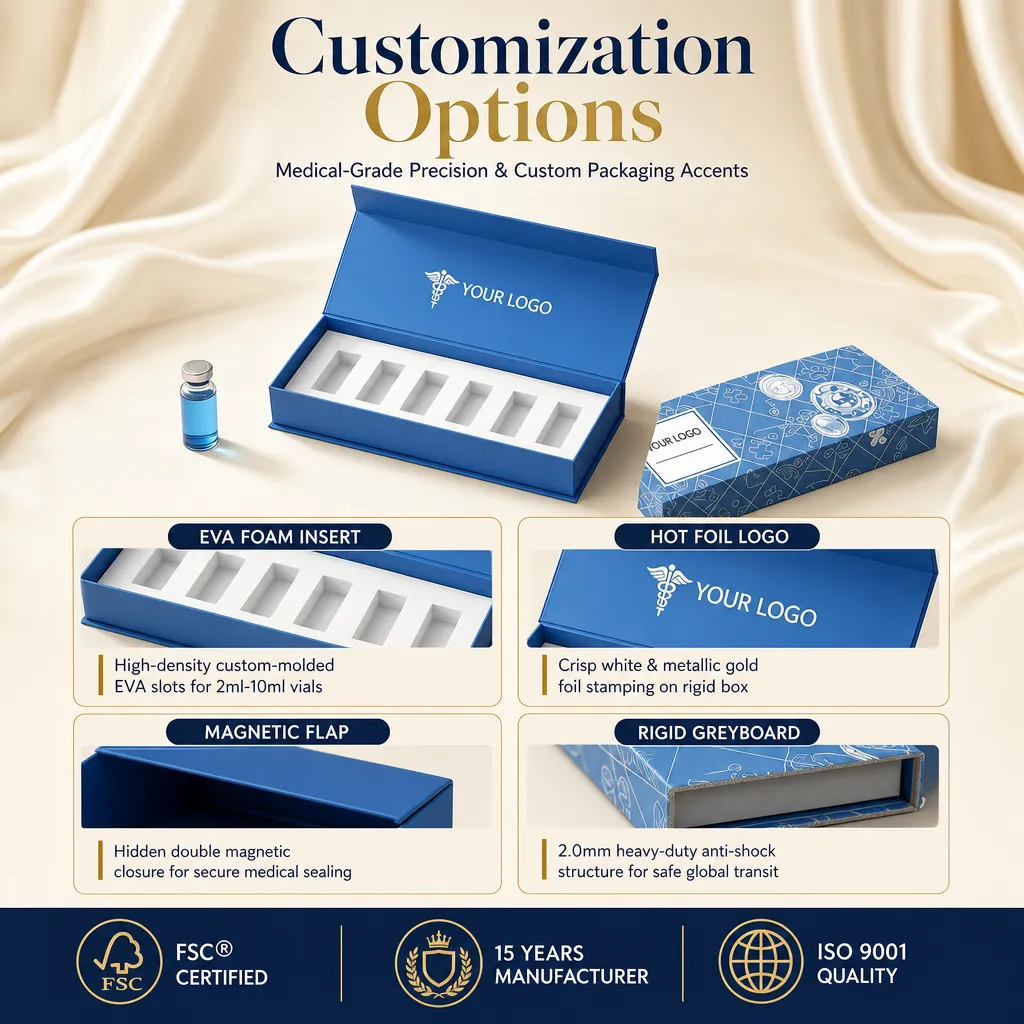 Custom Magnetic Gift Box with Spot UV Coating for Skin Care Product EVA Foam Insert for 2ml 3ml 5ml 10ml Vial Packaging Box