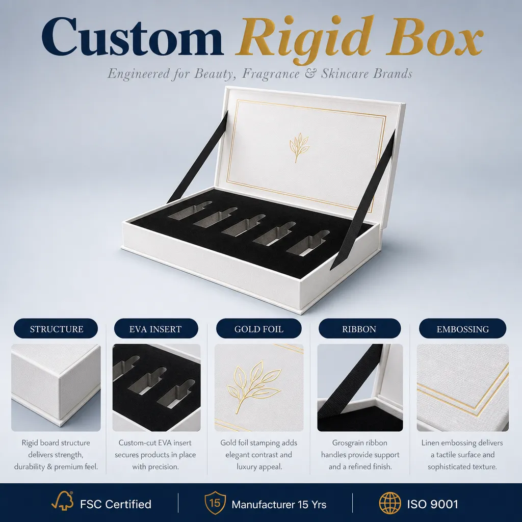 Custom Rigid Box with EVA Insert and InteriorTray FlipTop Packaging Box for Makeup Brush and Beauty Tool Set Magnetic Gift Boxes
