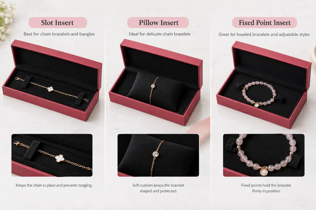 bracelet box insert layouts for chain bangle and beaded bracelets
