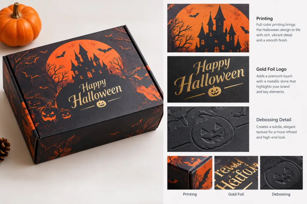 custom Halloween gift box printing and finishing details