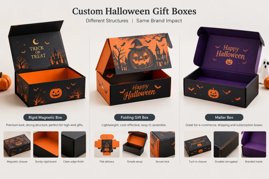 custom Halloween gift boxes in rigid, folding, and mailer styles