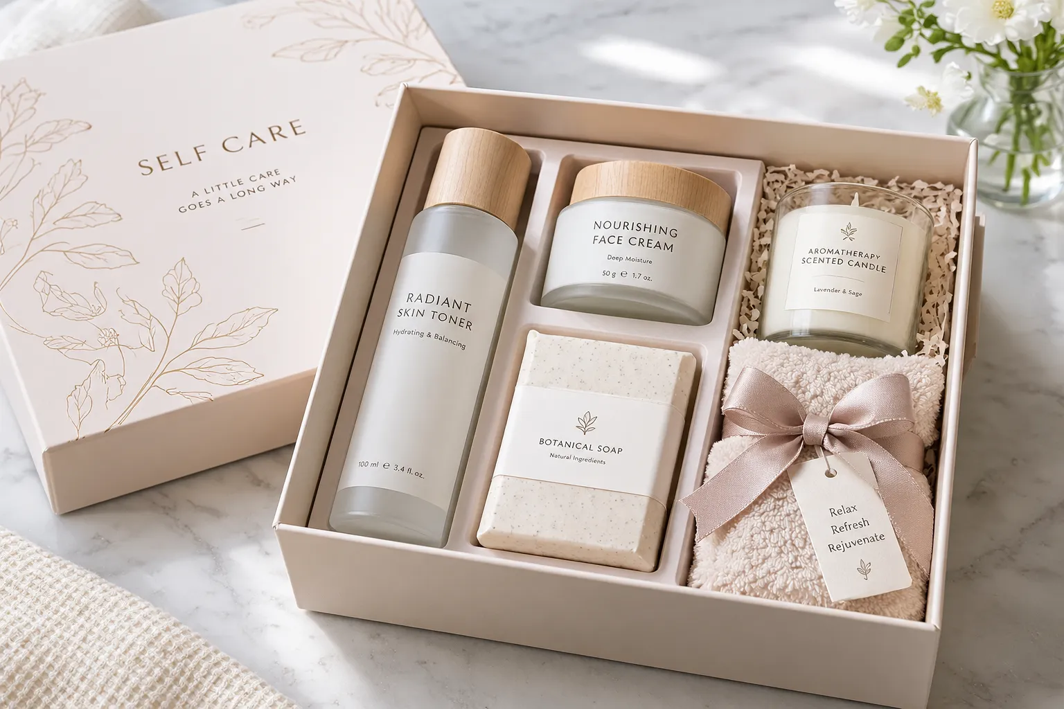 custom self care gift box packaging for beauty and wellness brands