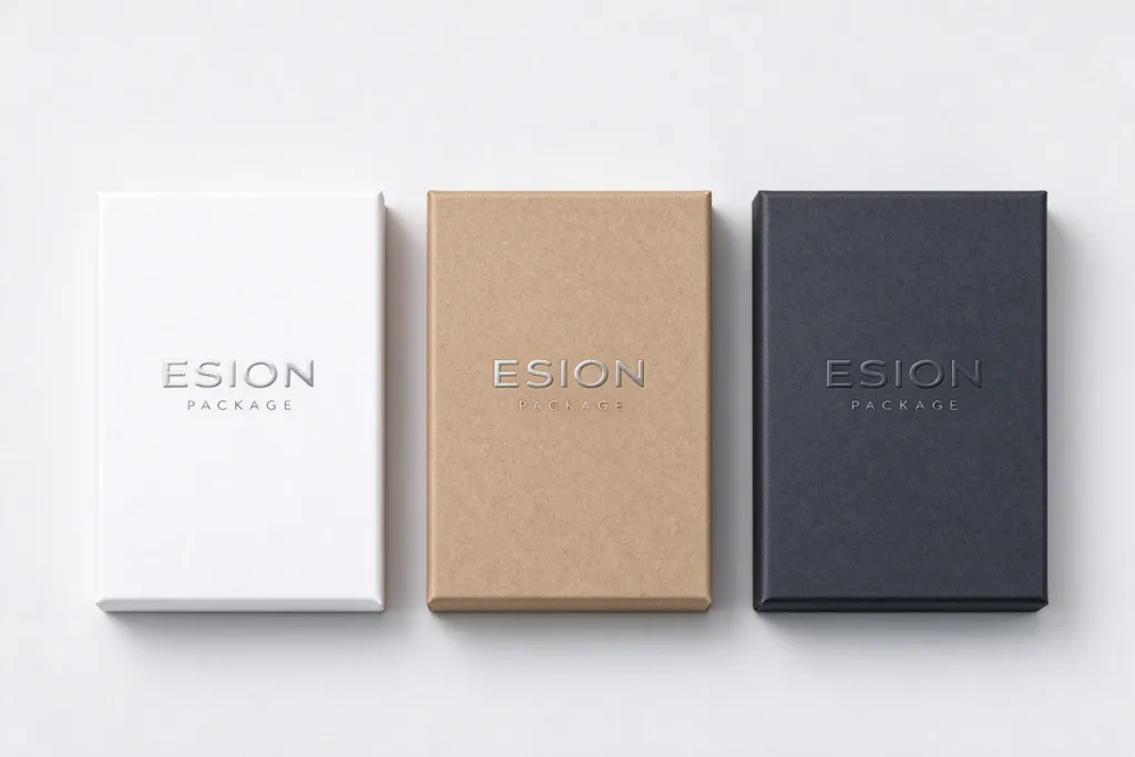 same logo on white, kraft and dark paper for custom boxes with logo