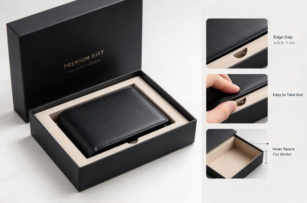 Custom wallet gift box with fitted paper insert