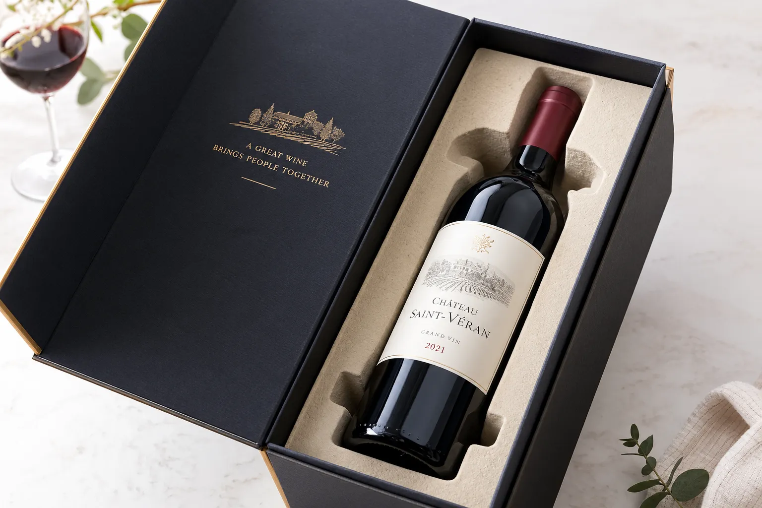wine gift box with bottle fit and protective insert